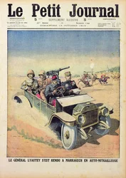 General Lyautey (1854-1934) fährt in einem gepanzerten Auto nach Marrakesch, aus 